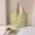 Leinwand Tragetasche mit Kiwifrucht Muster, schicke Handtasche für den täglichen Gebrauch. - Kiwi und Beige Band