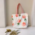 Süsser Canvas Tragetasche mit frischem Zitrusfrucht-Druck, rosa Träger, ideal für Alltag. - Grapefruit und Rosa Band