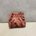 Mini porte-monnaie retro en velours cotele avec imprime floral rose, pochette cosmetique. - Rose Rouge