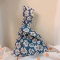 Japanischer Blumenknoten Handgelenktasche süßes Gänseblümchenmuster Handtasche kleine Clutch - Dunkelblaues Gänseblümchen