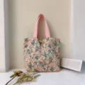 Kleine Blumen Leinen Handtasche mit rosa Riemen, süsse japanische Stofftasche für Damen. - Rosa Kleinblumig und Rosa Band