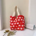 Rote Segeltuchtasche mit niedlichem Tiermotiv, kleine Freizeithandtasche fur den Alltag neu - Rote Basis Shiba Inu und Beige Band