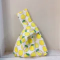Japanischer Stil Zitronenmuster Knoten Handtasche Stoff Beutel Freizeit Handgelenktasche - Zitrone