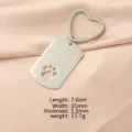 Stainless steel hollow dog paw pet id tag keychain with heart keyring for DIY engraving. - Steel