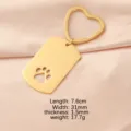 Gold Stainless Steel Paw Print Dog Tag Keychain Featuring Cute Heart Ring Design - 18K Gold