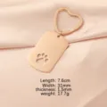 Stainless steel heart dog paw keychain in rose gold finish, custom engravable pendant. - Rose Gold