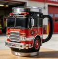 Taza novedosa creativa de resina de acero inoxidable con forma de camión de bomberos regalo - Taza de rescate de bomberos