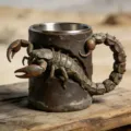 Primer plano detallado del mango de escorpión en 3D y taza de acero inoxidable para bebidas creativas. - Taza de Escorpión