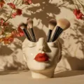 Ceramic female face makeup brush holder boho feminist desk organizer vase decor - Style C / Off White