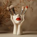 Resin Face Makeup Brush Holder Creative Feminist Art Desk Organizer Boho Decor Pot - Style D / Off White