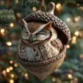 Adorable owl in acorn Christmas tree hanging ornament detail view, rustic holiday decor. - Owl (Long Side 8cm) / 8cm