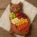 Wooden cat shaped charcuterie board for serving fruit, cheese, and snacks at home parties. - Cat Fruit Platter