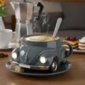 Creative beetle shaped ceramic coffee mug with saucer and spoon for home kitchen decor - Beetle Mug - Grey