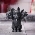 Halloween driekoppige zwarte kat hars beeldje gotisch magisch mystiek tafeldecoratie - Magische Driehoof Spons