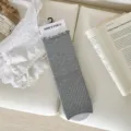 Grey ribbed ruffle mid-calf socks for women, sweet style knit cotton hosiery daily wear. - One Size / Light Gray