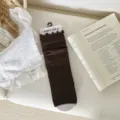 Brown ribbed footless leg warmers for women, sweet Miu style solid color slouchy socks. - One Size / Coffee