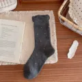 Women slouch mid tube socks dark grey polka dot cute bubble cuff knit hosiery variant - Plain Style / Dark Gray