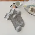 Grey cute lace ruffle short socks for women, breathable mesh polka dot cotton ankle socks. - One Size / Dark Gray