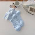 Women Light Blue Ruffle Lace Polka Dot Socks Cute Japanese Summer Mesh Short Casual Socks - One Size / Blue