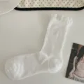 Chaussettes mi-mollet blanches à volants en dentelle, bas transparents respirants pour femmes. - Taille unique / Dentelle Douce Blanche