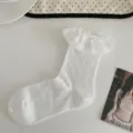 Chaussettes mi-hautes blanches en dentelle douce style balletcore pour été fines - Taille unique / Dentelle Trèfle Blanche