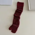 Burgundy women's split toe midi socks, solid color korean style cute daily casual wear. - One Size / Red