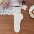 White polka dot stacked socks sweet cute ribbed leg warmers cute fashion hosiery - One Size / White