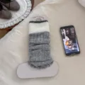 Korean style grey contrast knit leg warmers, warm autumn winter woolen stack socks for women. - One Size / Light Gray (1 Pair)