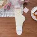 Cute cream white polka dot socks with lovely packaging card for women daily wear sweet style - One Size / Milky White (1 Pair)