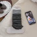 Color-block knitted leg warmers, wide stripe slouch socks with lettuce edge for women. - One Size / Dark Gray (1 Pair)