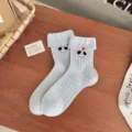 Light blue cute puppy embroidered cuffed mid-tube socks, soft daily casual hosiery. - One Size / Light Blue