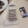 Korean style knitted leg warmers for women, autumn warm wool color block stack socks with ruffles. - One Size / Light Coffee (1 Pair)