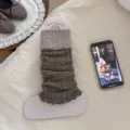 Women's autumn Korean style color contrast knit leg warmers wool thickened warm socks new - One Size / Dark Coffee (1 Pair)
