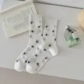 Femmes printemps été chaussettes maille ajourée blanc doux style japonais floral mode - Taille unique / Blanc Cassé
