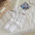 Chaussettes mi-hautes blanches nœud papillon cœur pendentif femme style ins double côte - Taille unique / Blanc