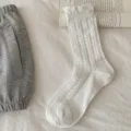 Chaussettes mi-hautes blanches ajourées pour femme, joli design à volants, chaussettes d'été. - Taille unique / Blanc