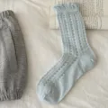 Chaussettes japonaises douces bleu clair pour femmes cœur ajouré volants mi-mollet printemps - Taille unique / Bleu
