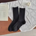 Chaussettes mi-hautes noires style coréen à bord roulé, chaussettes en maille fine été. - Taille unique / Noir