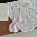 Chaussettes mi-mollet en mesh rose uni pour femmes, style coréen été fin respirant bord roulé - Taille unique / Rose Clair