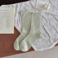 Women solid color rolled edge mid tube socks summer thin casual breathable cotton socks - One Size / Light Green