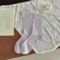 Lavender ribbed mid-tube socks women summer thin mesh breathable cute curled edge socks - One Size / Light Purple