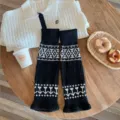 Retro Fair Isle Strick Beinstulpen für Damen, warme lange Socken und Stiefelstulpen Winter. - Einheitsgröße / Phönix Samt Stil / 1 Paar / Schwarz