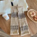 Retro Fair Isle Strick Beinwärmer für Damen, Herbst Winter Wolle lange Stulpen gemütlich. - Einheitsgröße / Phönix Samt Stil / 1 Paar / Khaki