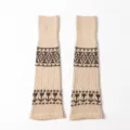 Retro Fair Isle Strick Beinling Damen, gemütliche Winter warme lange Stulpen Stiefelsocken. - Einheitsgröße / Acryl Stil / 1 Paar / Khaki
