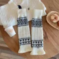 Retro Fair Isle Strick Beinling fur Damen, warme kuschelige lange Stulpen Winter. - Einheitsgröße / Phönix Samt Stil / 1 Paar / Naturweiß
