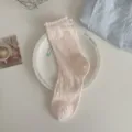 Süße rosa Rüschen-Mittelsocken für Damen, stilvolles Lochmuster für Frühling und Sommer. - Einheitsgröße / Hellrosa