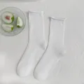 Λευκές ριμπ κάλτσες με ρεβέρ για γυναίκες, διαπνέον δίχτυ άνοιξη καλοκαίρι καθημερινές. - Ένα μέγεθος / Λευκό