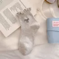 Chaussettes à volants pour femmes joli nœud courtes chaussettes printemps été respirant - Taille unique / Gris Clair (1 Paire)