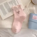 Chaussettes courtes roses à volants et nœud pour femmes, chaussettes fines et respirantes d'été. - Taille unique / Rose 1 Paire