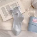 Chaussettes courtes à volants femme nœud mignon chaussettes bleues printemps été doux - Taille unique / Bleu Clair (Une Paire)